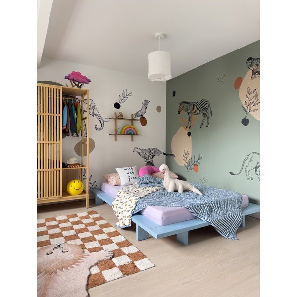 Pat matrimonial albastru deschis din lemn masiv de pin cu somieră 140x200 cm Japan – Karup Design-image-4