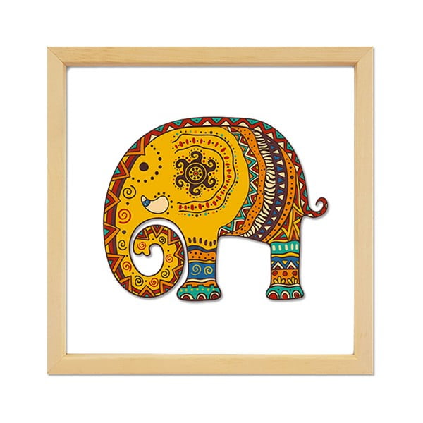 Tablou din sticlă cu ramă din lemn Vavien Artwork Elephant, 32 x 32 cm