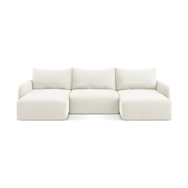 Colțar crem extensibil/cu spațiu de depozitare cu tapițerie din catifea (în formă de "U") Kalena – Makamii