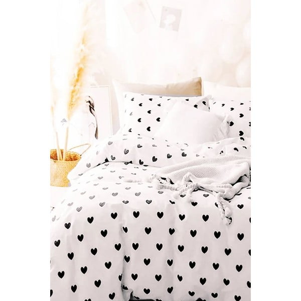 Lenjerie de pat albă din bumbac ranforcé pentru pat de o persoană/extinsă cu cearceaf inclus/cu 3 piese 160x220 cm Mini Hearts – Mila Home
