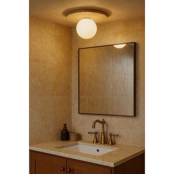 Plafonieră bej din piatră cu abajur din sticlă ø 12 cm Hilde – Opviq lights-image-3