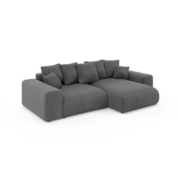 Colțar gri extensibil/cu spațiu de depozitare cu tapițerie din catifea reiată  (cu colț variabil) Luma – Ropez-image-2