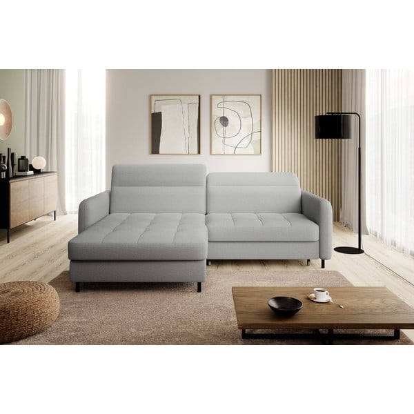 Colțar gri extensibil/cu spațiu de depozitare cu tapițerie din țesătură bouclé (cu colț pe partea stângă/cu șezlong) Gomsi – ELTAP-image-3