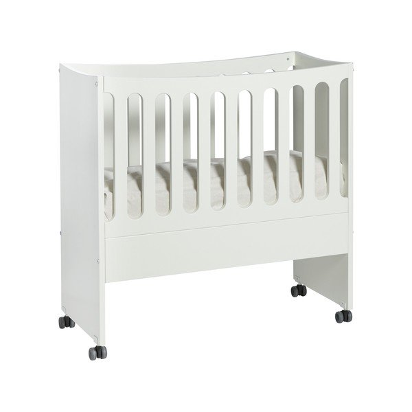 Pătuț pe roți pentru copii, cu protecție laterală detașabilă Manis-h, 89 x 44 cm, alb-image-2