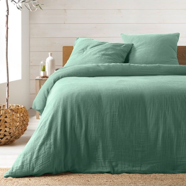 Lenjerie de pat verde-deschis din muselină pentru pat dublu/extinsă 240x260 cm Angelia – douceur d'intérieur