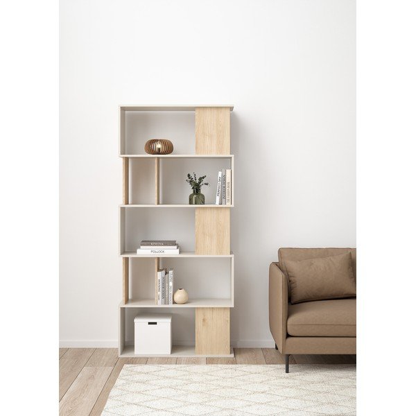 Bibliotecă crem cu aspect de lemn de stejar 80x173,5x29,5 cm Maze – Tvilum-image-1
