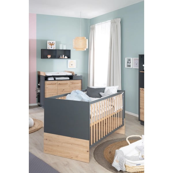 Pătuț gri închis-natural 70x140 cm Lenn – Roba-image-1