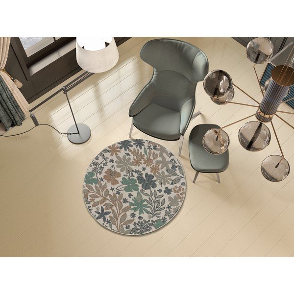 Covor de exterior Universal Floral, ø 115 cm, bej-verde-image-1