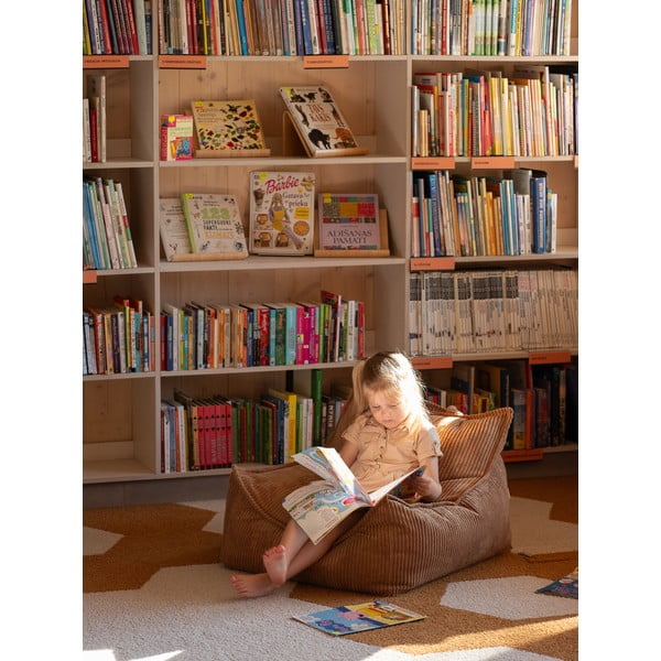 Fotoliu puf pentru copii maro cu tapițerie din catifea reiată Chair – Wigiwama-image-1