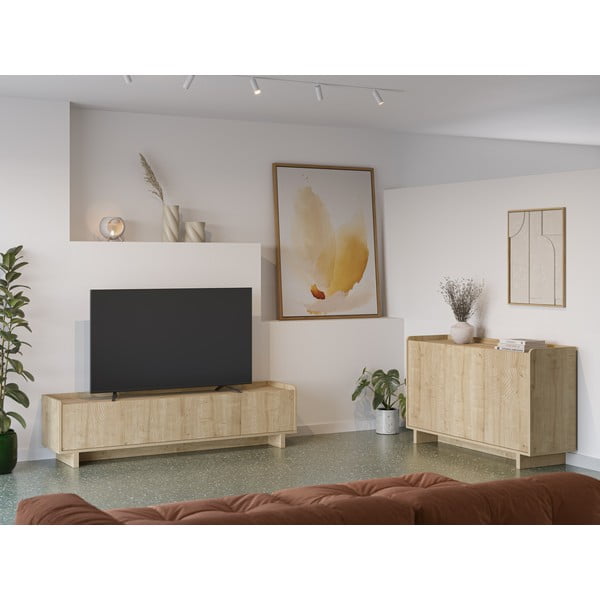 Comodă TV în culoare naturală cu aspect de lemn de stejar 180x45x40 cm Daira – Marckeric-image-1