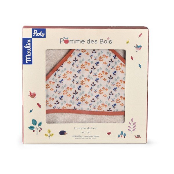 Prosop pentru copii din bumbac crem cu glugă 80x80 cm Pomme des Bois - Moulin Roty-image-4