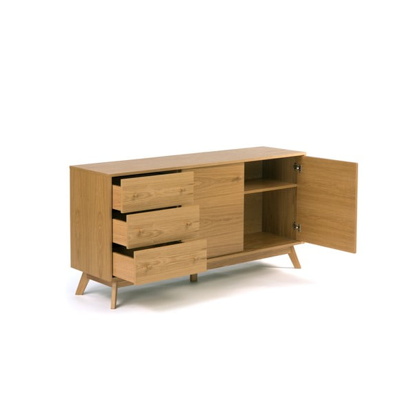 Comodă în culoare naturală joasă cu aspect de lemn de stejar 149x75 cm Kensal – Woodman-image-3