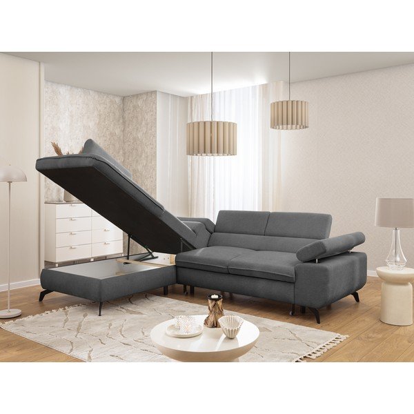 Colțar gri cu tapițerie din chenille (cu colț pe partea stângă/în formă de ”L”) Marbeya  – Ropez-image-4