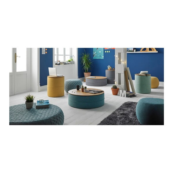 Măsuță auxiliară cu blat în decor de lemn de stejar sømcasa Leo, ø 45 cm, turcoaz-image-1