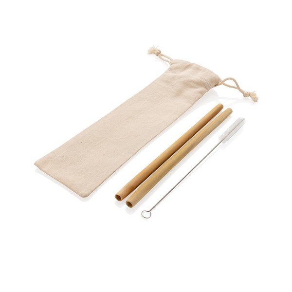 Set 2 paie reutilizabile din bambus pentru băuturi cu perie și husă XD Collection