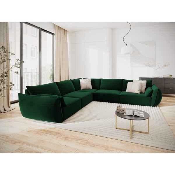 Colțar verde închis cu tapițerie din catifea Vanda – Mazzini Sofas-image-1