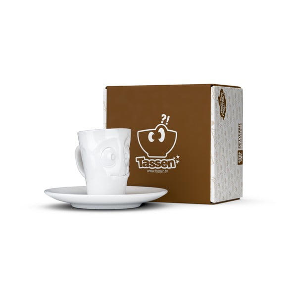 Ceașcă cu farfurie din porțelan pentru espresso, zâmbet 58products, 80 ml, alb-image-3