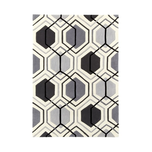 Covor țesut manual Think Rugs Hong Kong Hexagon Grey, 90 x 150 cm, gri