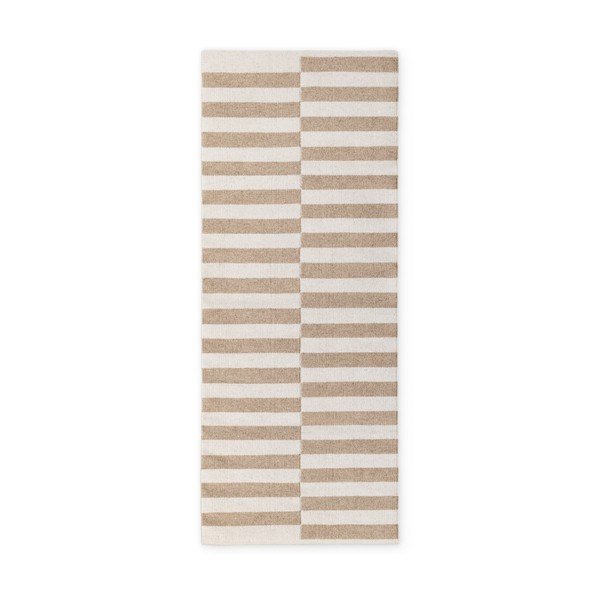 Covor tip traversă alb/maro deschis reversibil/țesut manual din lână 80x200 cm Vika – Hanse Home