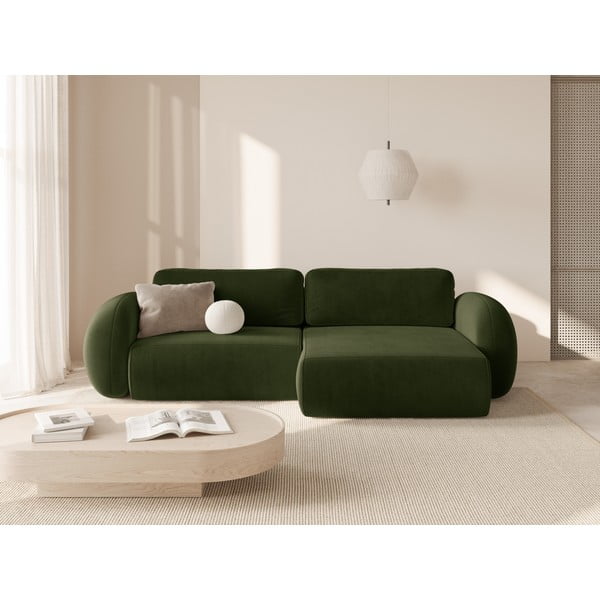 Colțar verde extensibil/cu spațiu de depozitare cu tapițerie din catifea Tonale – Cosmopolitan Design-image-1