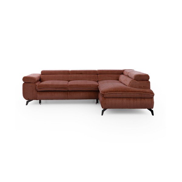 Colțar teracotă cu tapițerie din catifea reiată  (cu colț pe partea dreaptă/în formă de ”L”) Marbeya  – Ropez