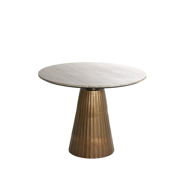 Masă de dining în culoarea bronz/în culoare naturală rotundă cu blat cu aspect de marmură ø 100 cm Rianne – Light & Living-image-2