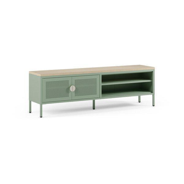 Comodă TV verde-mentă/în culoare naturală din metal 160x50x35 cm Sayla – Marckeric-image-4