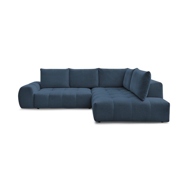 Colțar albastru închis extensibil/cu spațiu de depozitare cu tapițerie din chenille (cu colț pe partea dreaptă/în formă de ”L”) Everest – Bobochic Paris