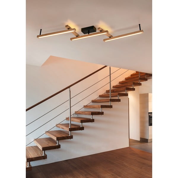 Plafonieră neagră/în culoare naturală LED cu control prin telecomandă 10x180 cm Bellari – Trio-image-2
