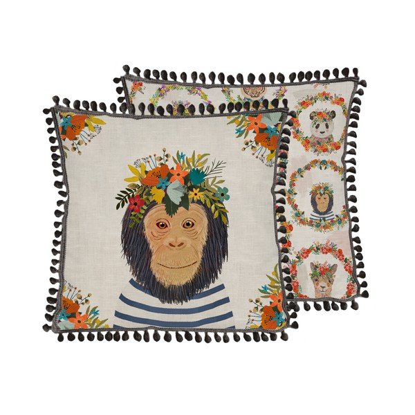 Pernă din amestec de in Really Nice Things Floral Monkey, 45 x 45 cm-image-1