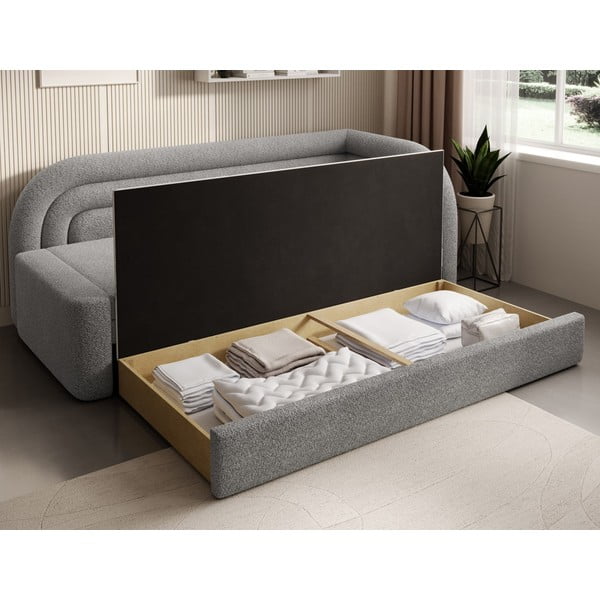 Canapea gri extensibilă/cu spațiu de depozitare cu tapițerie din țesătură bouclé cu colț pe partea dreaptă 223 cm Fabillo – ELTAP-image-4