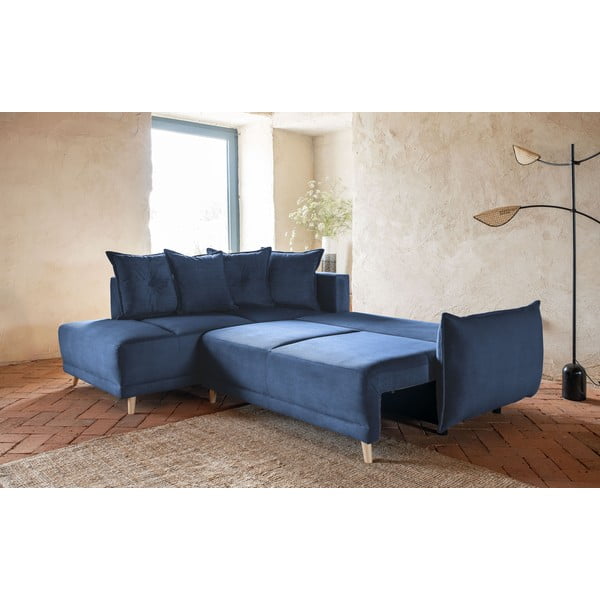 Colțar albastru închis extensibil cu tapițerie din catifea reiată  (colț stânga) Lazy Lukka – Miuform-image-4