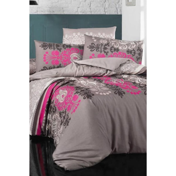 Lenjerie de pat roz-gri pentru pat de o persoană-extins și cearceaf Diana – Mila Home