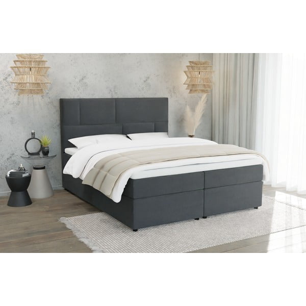 Pat boxspring gri închis cu spațiu de depozitare 200x200 cm Lola – Ropez-image-1
