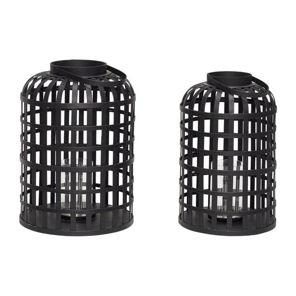 Set 2 felinar din bambus Hübsch Bamboo Garo, negru-image-1