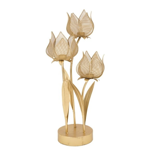 Sfeșnic pentru 3 lumânări Mauro Ferretti Flowery, înălțime 66 cm, auriu