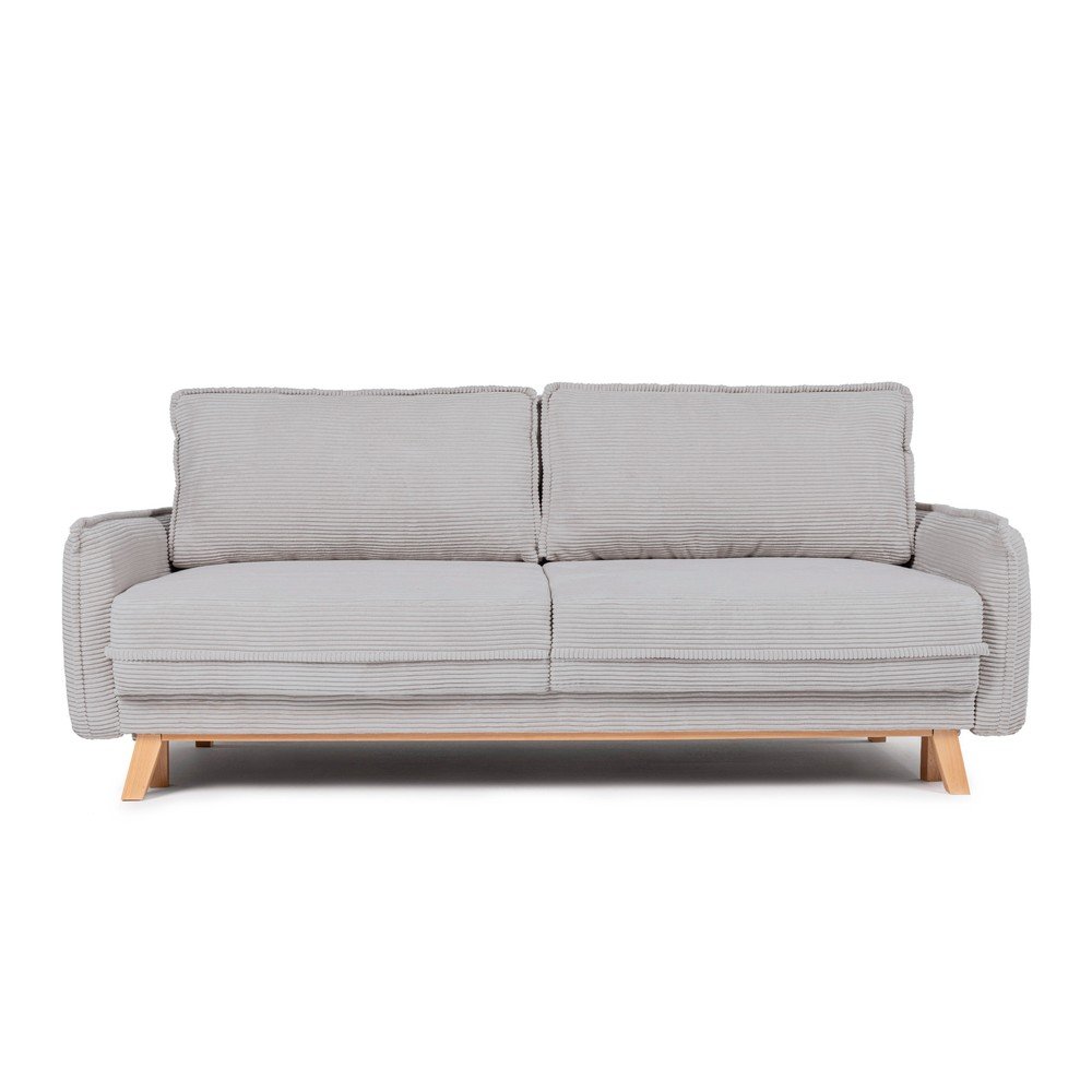 Canapea gri deschis extensibilă/cu spațiu de depozitare cu tapițerie din catifea reiată 218 cm Tori – Bonami Selection