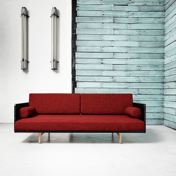 Canapea extensibilă Karup Deva Black/Raw Oak/Passion Red