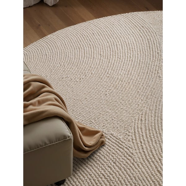 Covor în culoare naturală deschisă, țesut manual, rotund, din lână ø 200 cm Eleni Natural White – Hanse Home-image-3