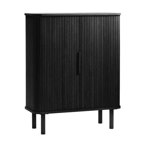 Dulap negru cu aspect de lemn de stejar cu ușă glisantă 113x90 cm Cavo – Unique Furniture-image-3