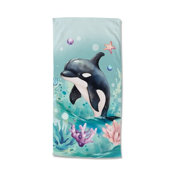 Prosop de plajă albastru din catifea pentru copii 75x150 cm Splash – Good Morning