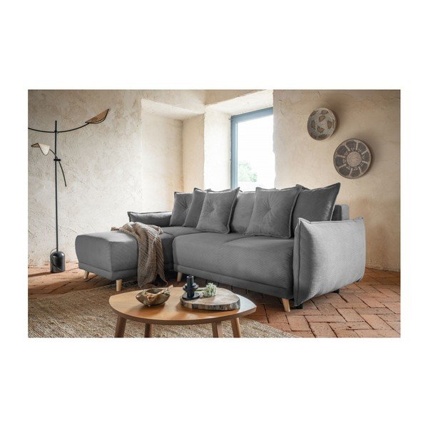 Colțar gri extensibil cu tapițerie din catifea reiată  (colț variabil) Lazy Lukka – Miuform-image-1