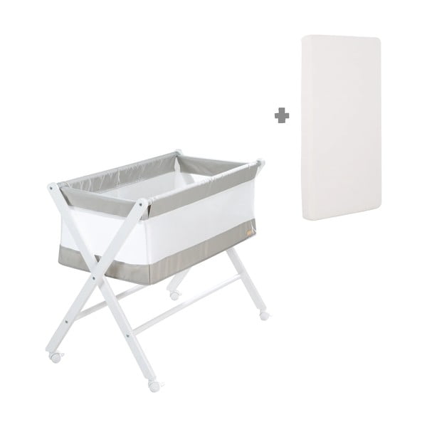 Pătuț leagăn alb cu roți pliabil 90x45 cm – Roba-image-2