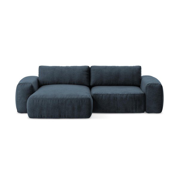 Colțar albastru închis extensibil cu tapițerie din chenille (cu colț pe partea stângă/cu șezlong) Kuki – Makamii