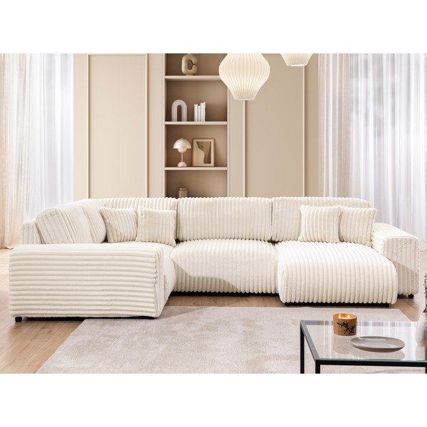Colțar crem cu tapițerie din catifea reiată  (cu colț pe partea stângă/în formă de "U") Justin – Ropez-image-1