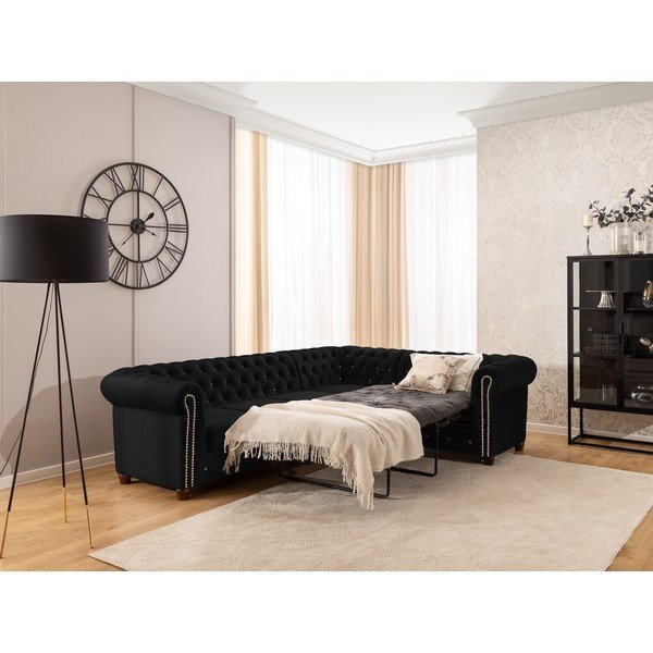 Colțar negru extensibil cu tapițerie din catifea (cu colț pe partea dreaptă/în formă de ”L”) York Blik – Ropez-image-4