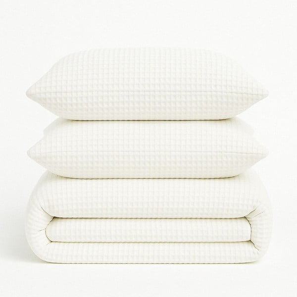 Lenjerie de pat albă din bumbac ranforcé pentru pat de o persoană 140x200 cm Waffle Striped – Mila Home Luxury