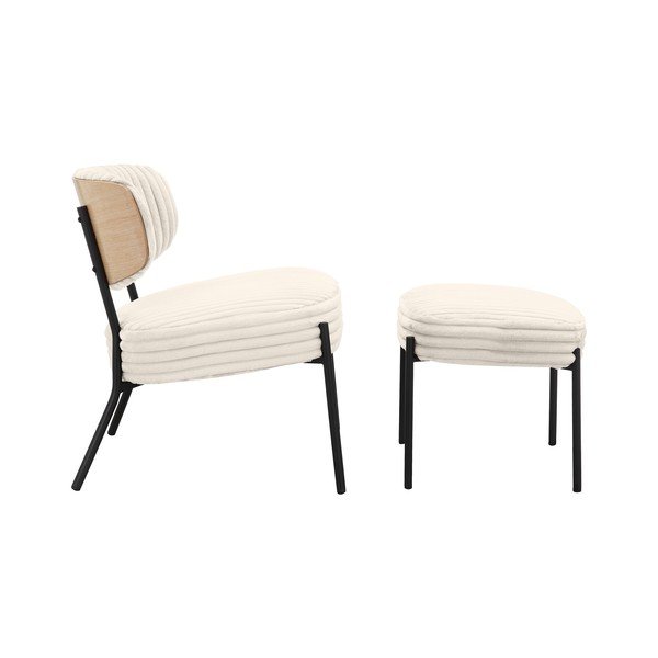 Fotoliu cu taburet crem cu tapițerie din catifea reiată Jerry – Støraa-image-1