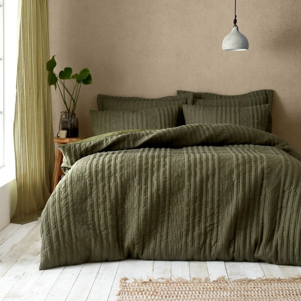 Lenjerie de pat kaki pentru pat dublu 200x200 cm Tamba Stripe – Pineapple Elephant