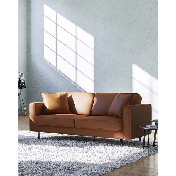 Canapea maro coniac cu tapițerie din piele 207 cm Kobo – MESONICA-image-1